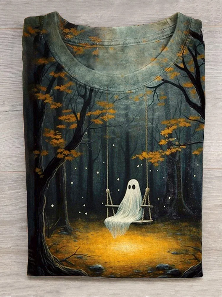 Unisex Halloween Ghost Print Casual T-Shirt