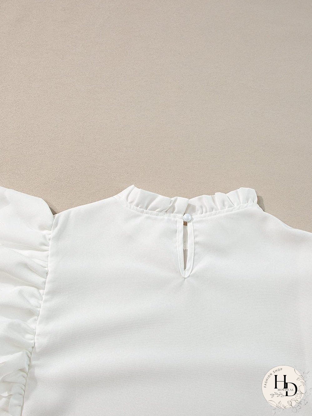 White Mock Neck Blouse with Ruffles