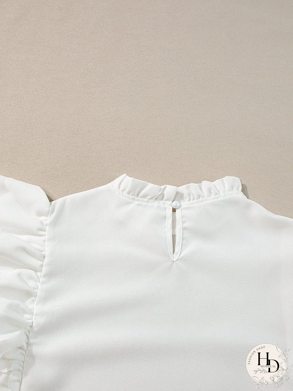 White Mock Neck Blouse with Ruffles