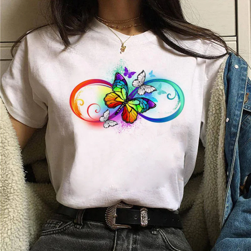 Women Red and Black Butterfly Fashion T Shirt Girl Harajuku Korean Style Graphic Tops Valentine's Day Female T-shirt,Drop Ship