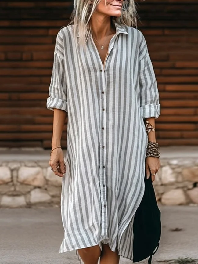 Women's Striped Casual Shirt Dress