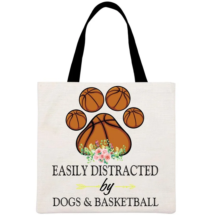 Easily distracted by dogs and basketball Printed Linen Bag-Annaletters