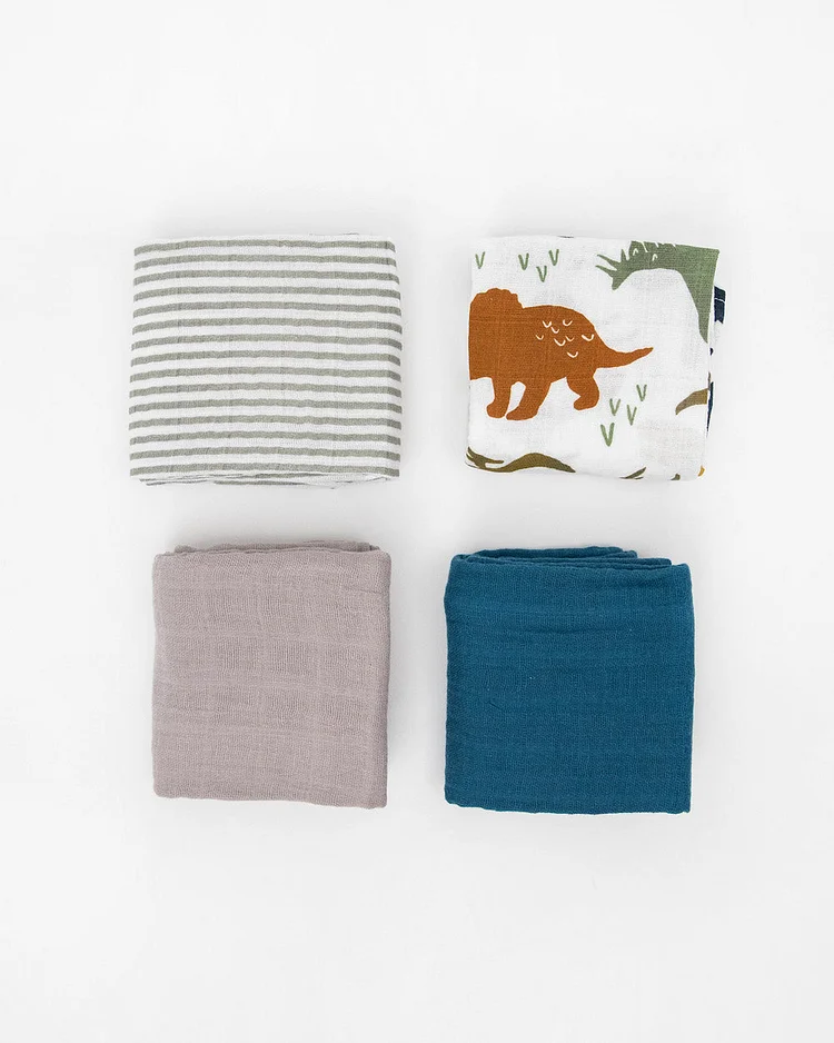 Cotton Muslin Squares 4 Pack - Dino Friends