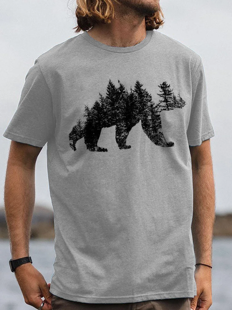 Men's Nature Forest Bear Printed Outdoor Camp Designer T-shirt in  mildstyles