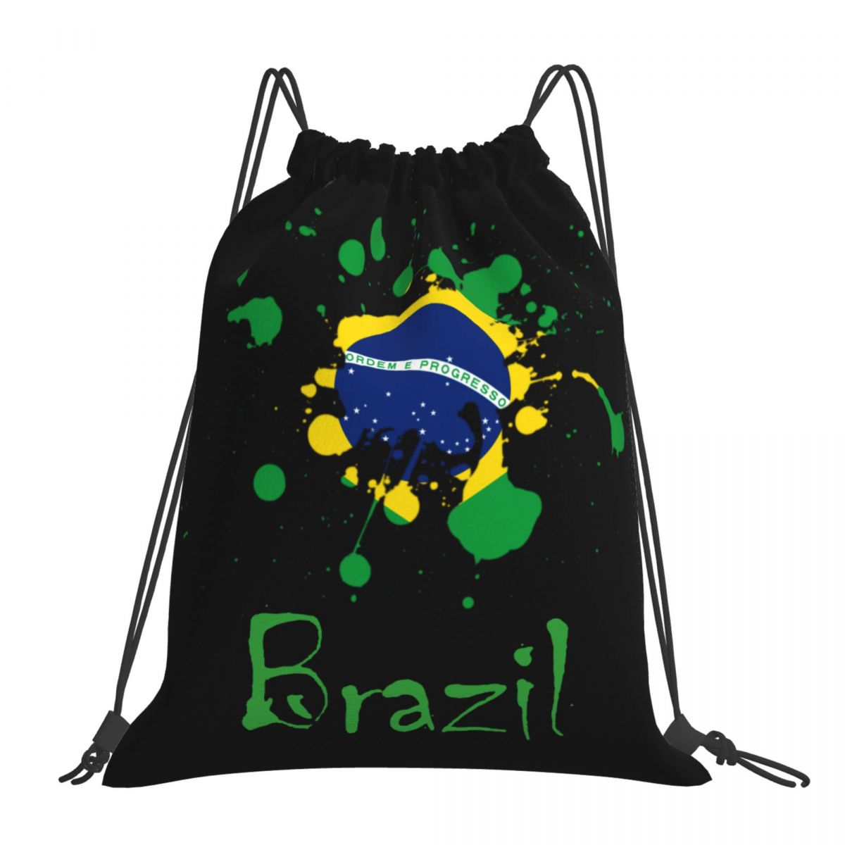 Brazil Ink Spatter Unisex Drawstring Backpack Bag Travel Sackpack