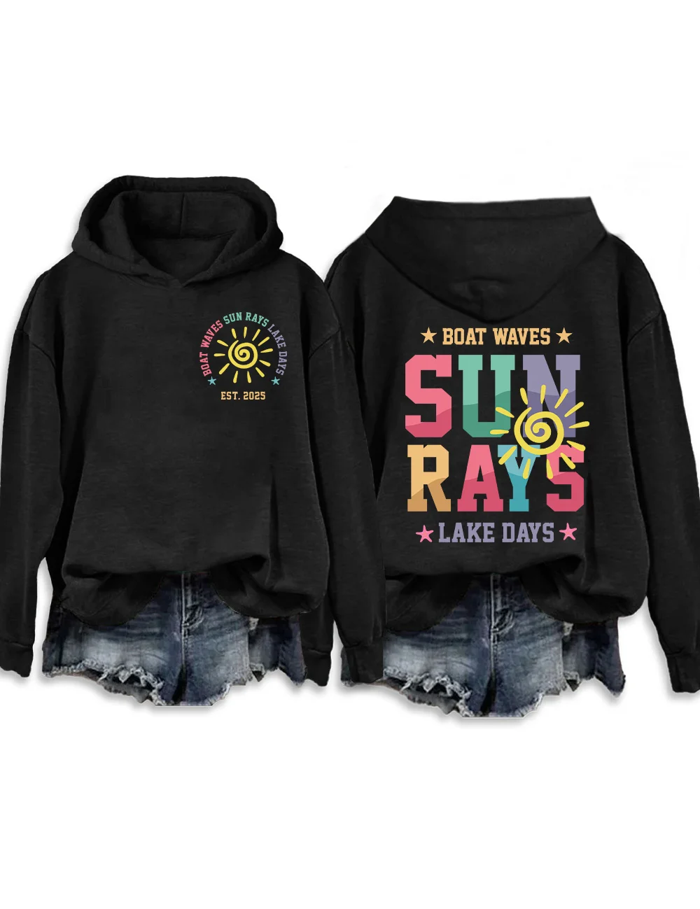 Boat Waves Sun Rays Lake Days Hoodie