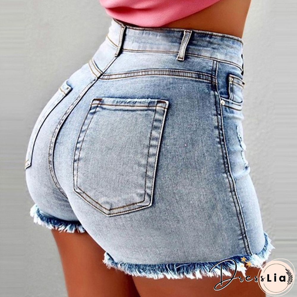 Summer Women's Fashion Causal Stretchy Denim High Waist Beach Shorts Washed Jeans Pants
