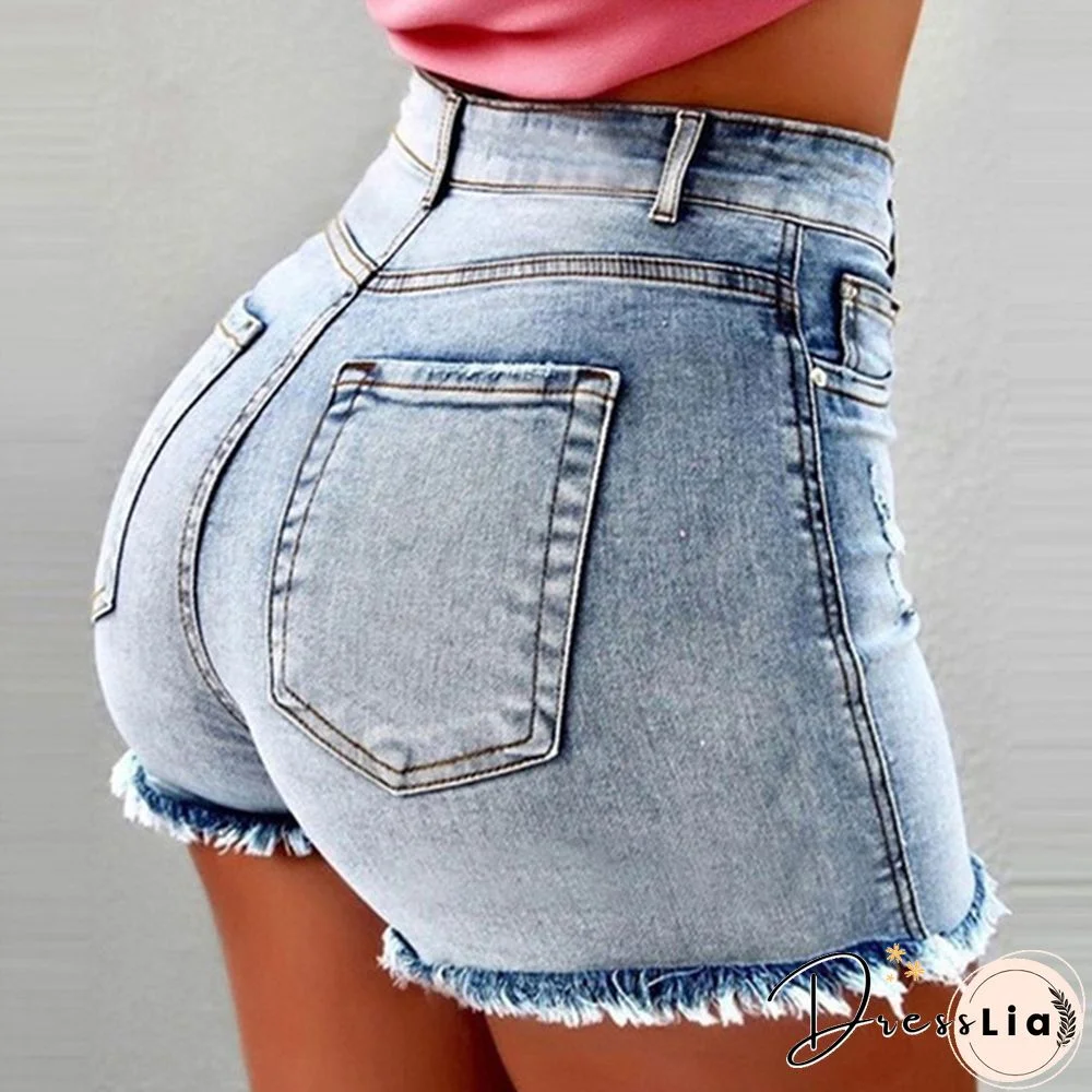 Summer Women's Fashion Causal Stretchy Denim High Waist Beach Shorts Washed Jeans Pants