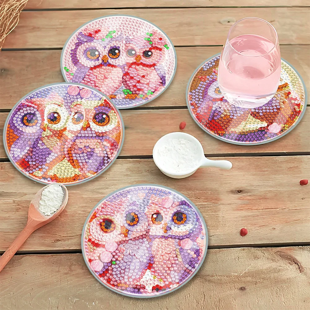 [Upgrade - Waterproof Coaster]6pcs DIY Owl Coaster Set Holiday Christmas for Adults and Beginners(With Covers)