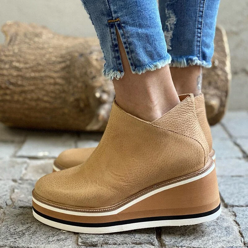 Autumn Women Ankle Boots Side Zipper Platform Shoes Solid Color Casual Shoes for Women 2021 Wedges Sewing Lady Boot Mujer Botas