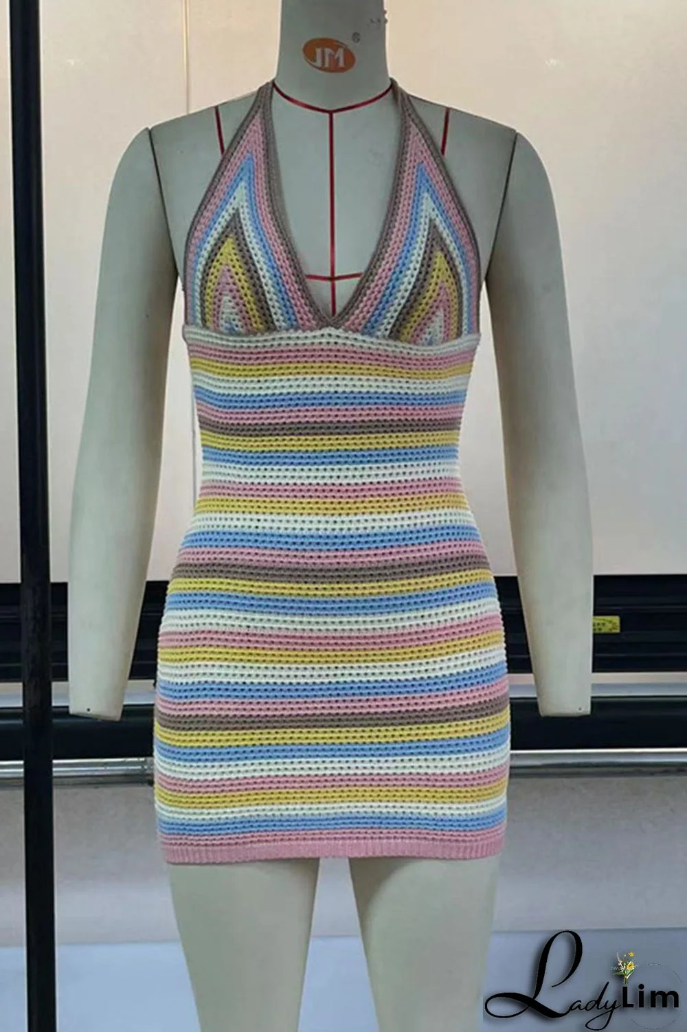 Green Sexy Print Split Joint Backless Halter Pencil Skirt Dresses