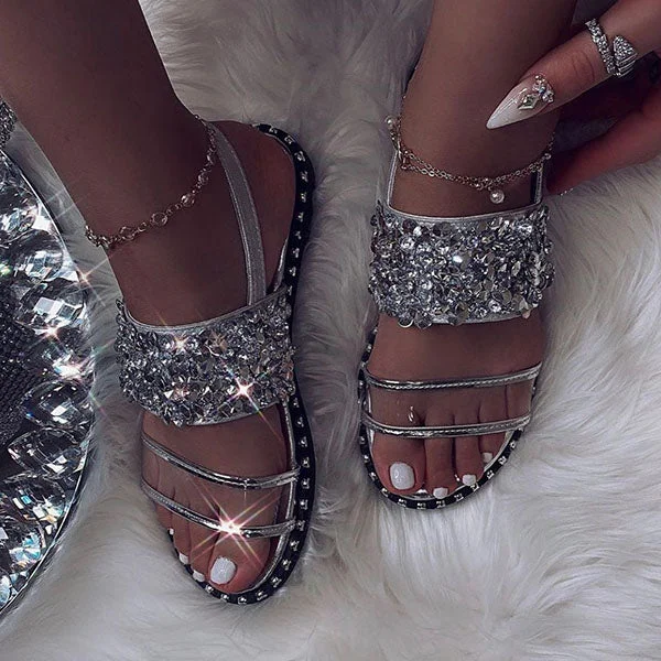 HUXM Sparkly Diamond Slip-On Flat Sandals