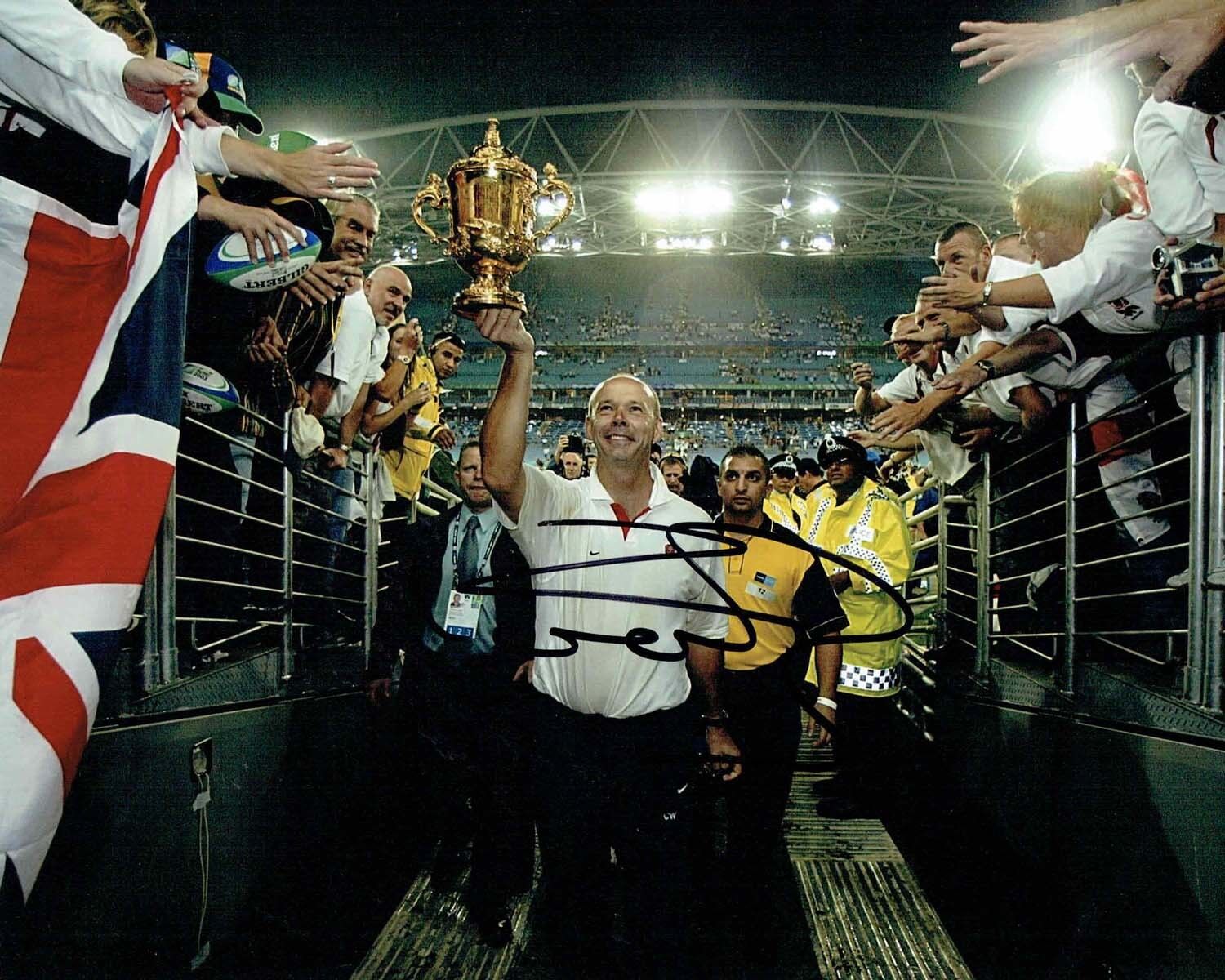 SIR CLIVE WOODWARD World Cup SIGNED Autograph Rugby Cup Win 10x8 Photo Poster painting AFTAL COA