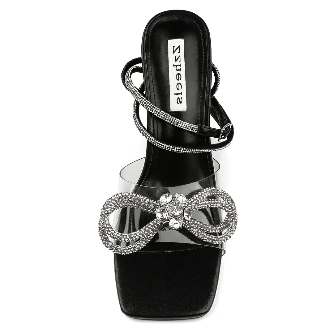 9.5cm/3.74 Double Bow Crystallized High Heels