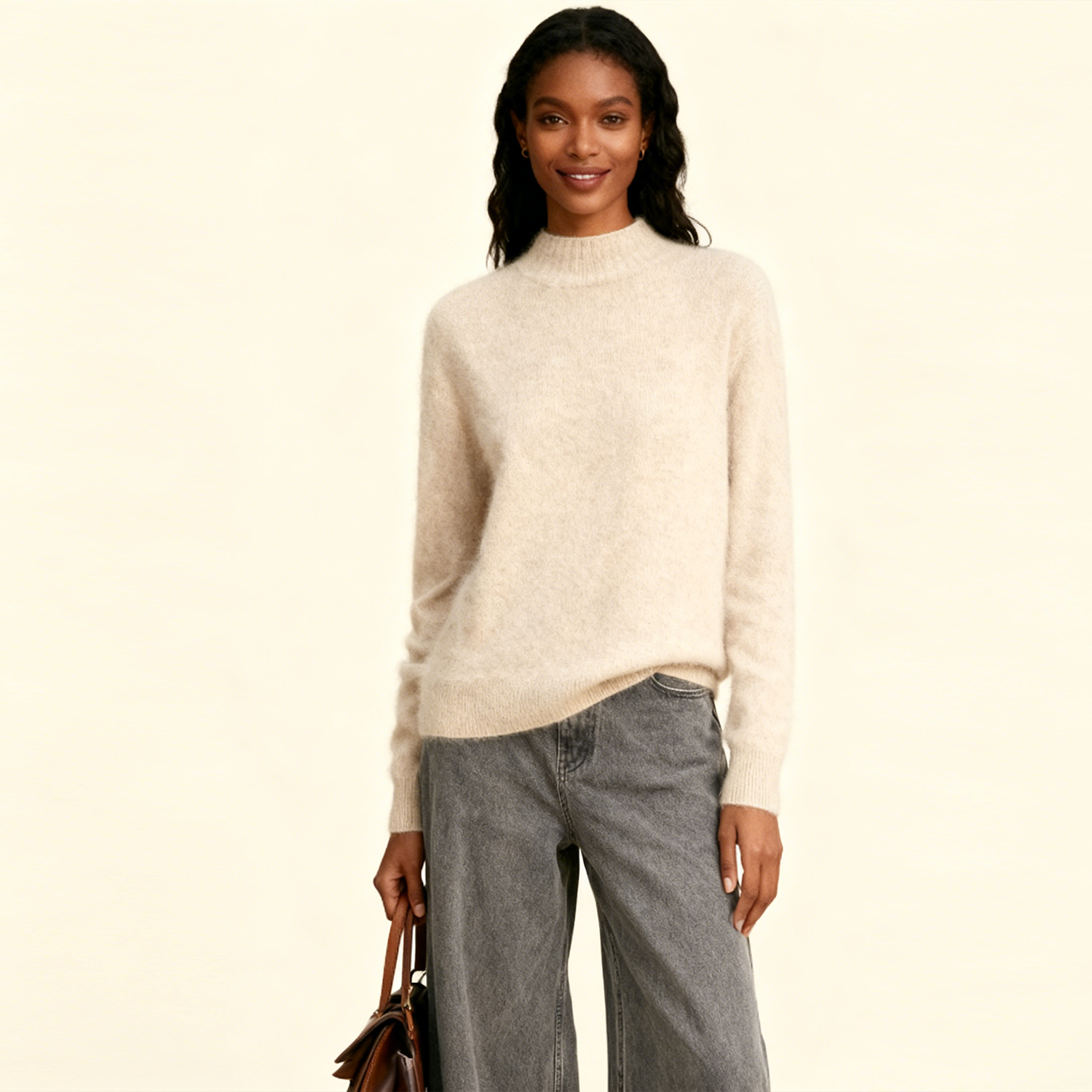 Women's Brushed Wool Mock Neck Sweater REAL SILK LIFE