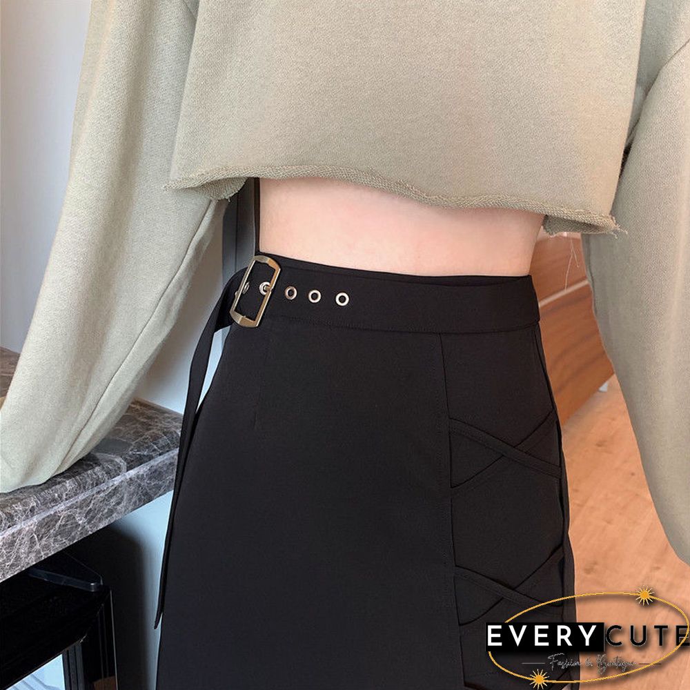 Vintage Irregular Gothic Skirt Women Summer High Waist Belt Harajuku Midi Skirt Casual Korean Elegant A-line Y2k Skirt New