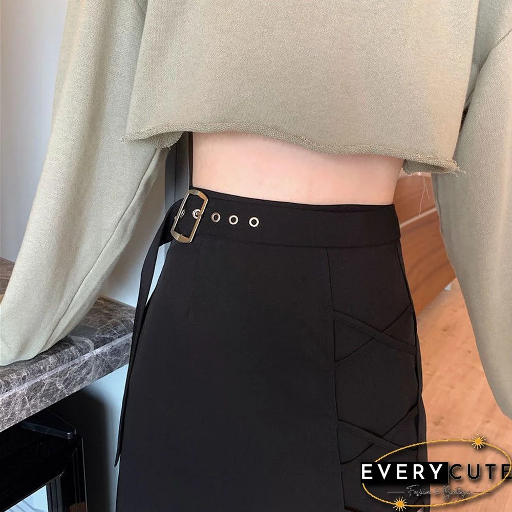 Vintage Irregular Gothic Skirt Women Summer High Waist Belt Harajuku Midi Skirt Casual Korean Elegant A-line Y2k Skirt New