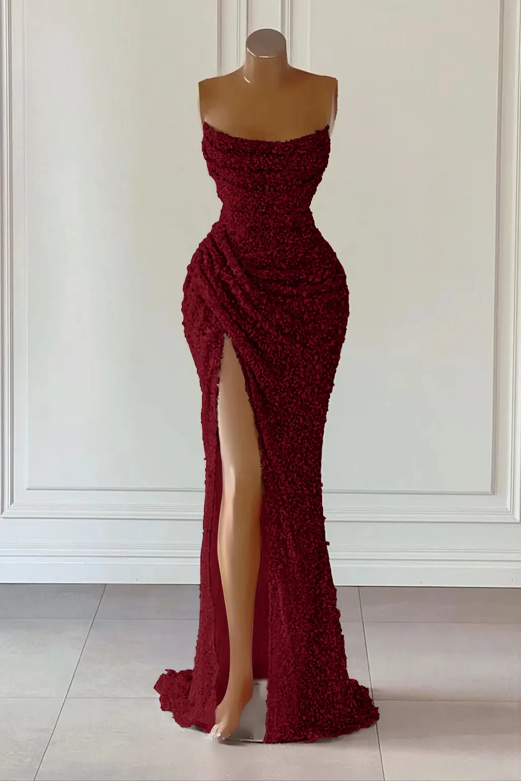 Stunning Strapless Lavender Sequins Mermaid Evening Dress Long With Slit main image 1