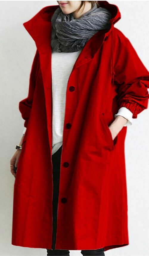 Women's Long Hooded Loose Trench Coat with Pocket for Women