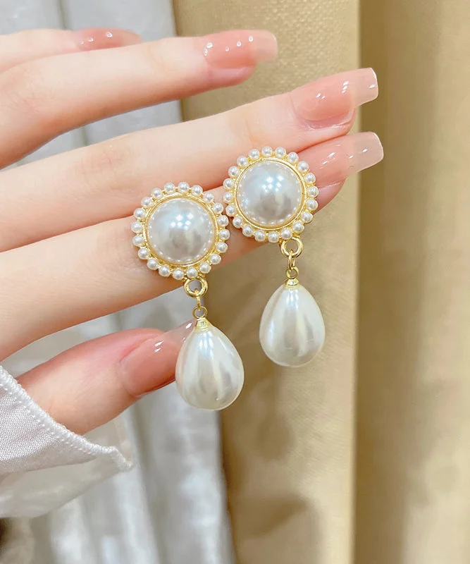 Elegant White Alloy Pearl Water Drop Drop Earrings