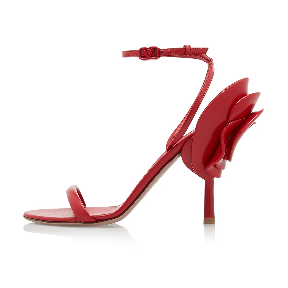 Red  Opened Toe Ankle Strappy Sandals With Stiletto Heels Nicepairs