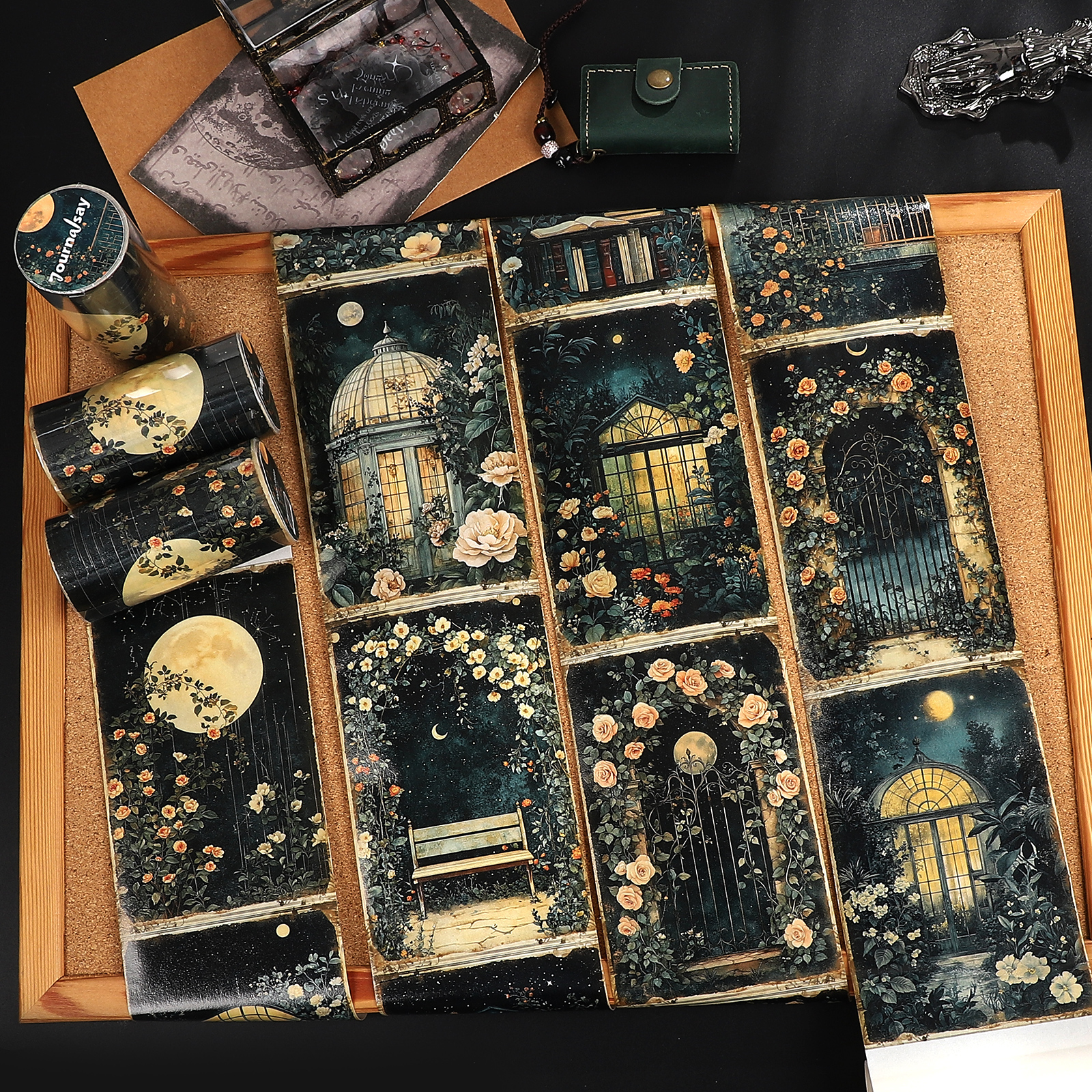 와시 테이프 - 80mm*205cm 빈티지 달빛 아래 꽃이 핀 창가 풍경