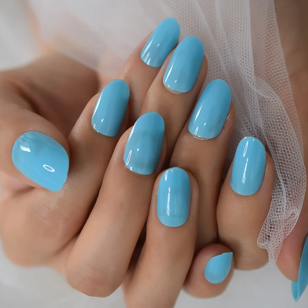 Fake Nails Pure Color Full Cover Medium Length False Nails Press On Tips Square Artificial Nail Kit Manicure DIY Home-Nail Inspo