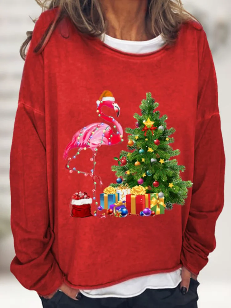 Flamingo Christmas Tree Casual Sweatshirt