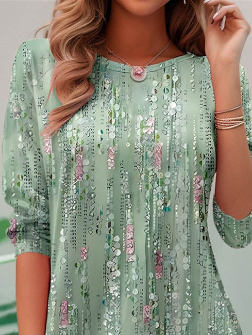 Women's Long Sleeve Scoop Neck Graphic Printed Top