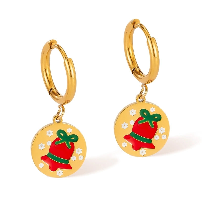 1 Pair Christmas IG Style Cute Christmas House Christmas Tree Bell Enamel Plating 304 Stainless Steel 18K Gold Plated Drop Earrings
