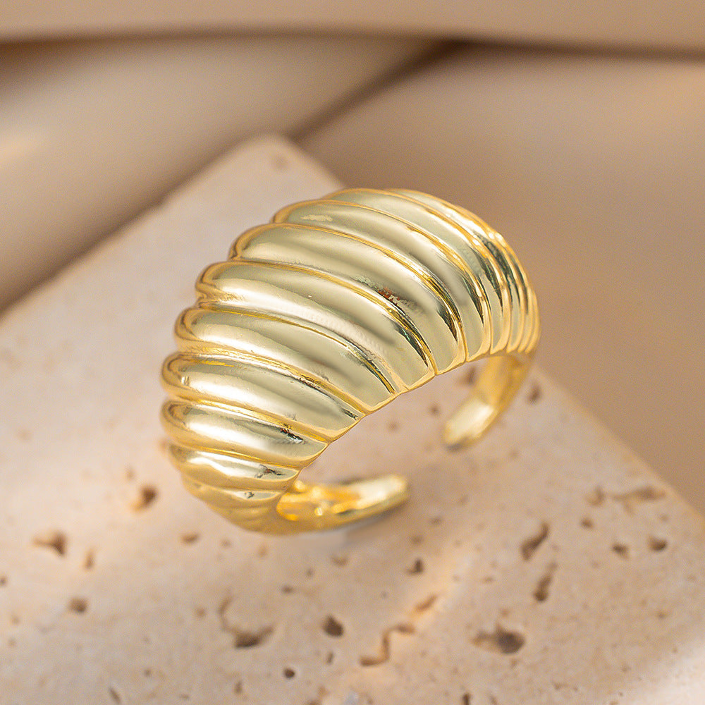 Fashionable And Simple Copper-Plated Real Gold Geometric Open Ring Female Ins Metal Style Niche High-End Ring