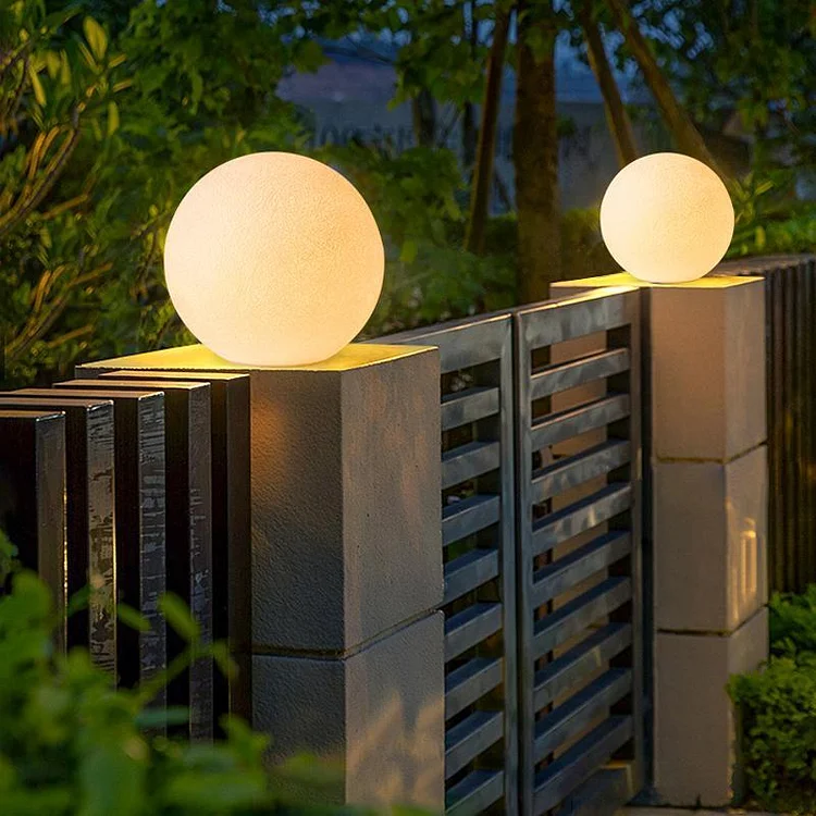 Resin Round Ball Moon LED Waterproof White Modern Outdoor Light Fence Lights - Appledas