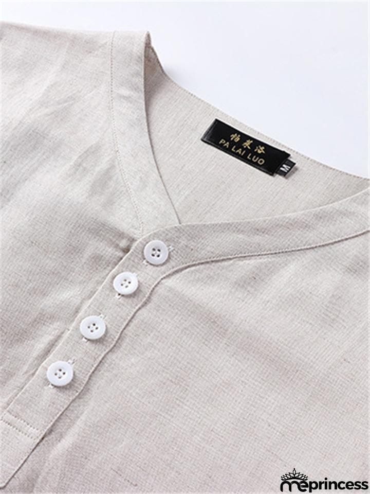 Mens Loose Comfy Linen Solid Color Long Sleeve T-Shirts