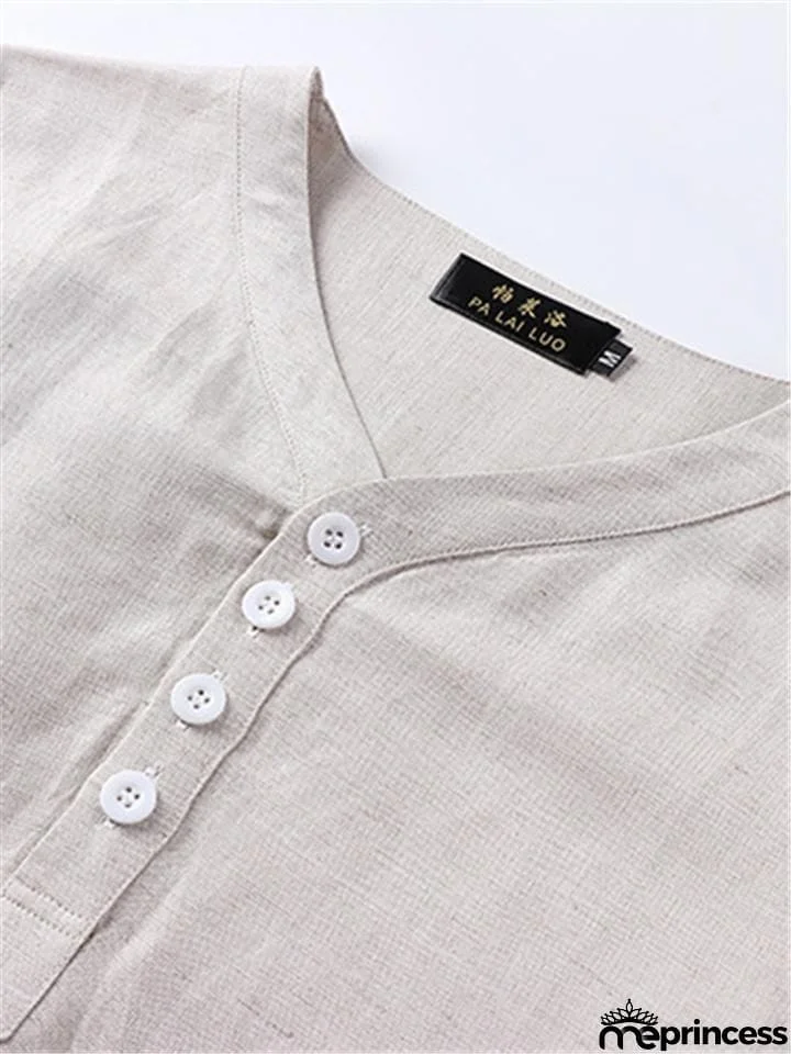 Mens Loose Comfy Linen Solid Color Long Sleeve T-Shirts