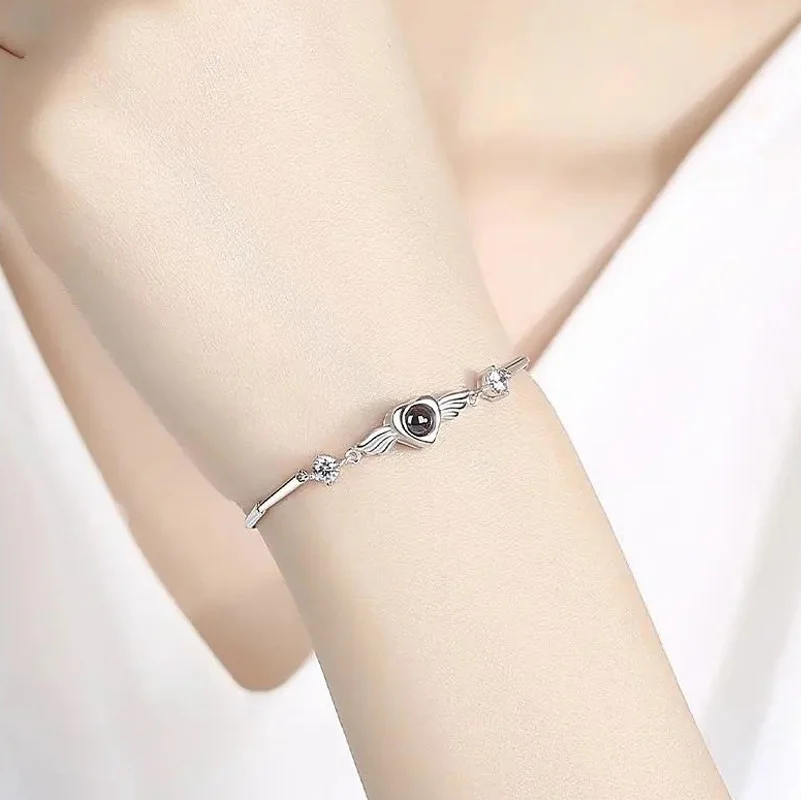 Personalized Heart Photo Bracelet Angel Wings