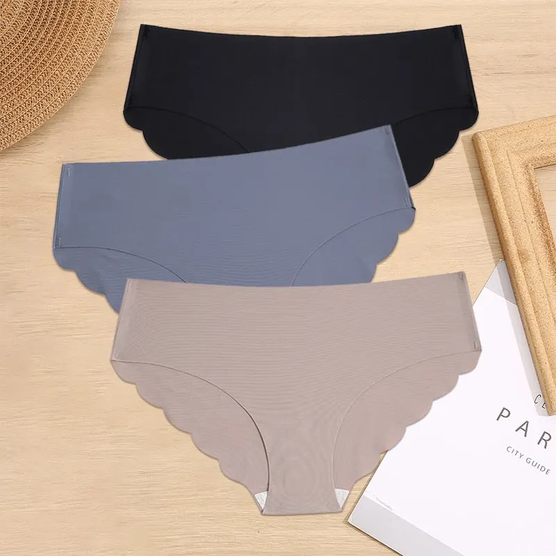 FINETOO 3PCS/Set M-XL Seamless Ice Silk Women Panties Sexy Pantys 7 Solid Colors Breathable Pantys Underwear For Girls Lingerie