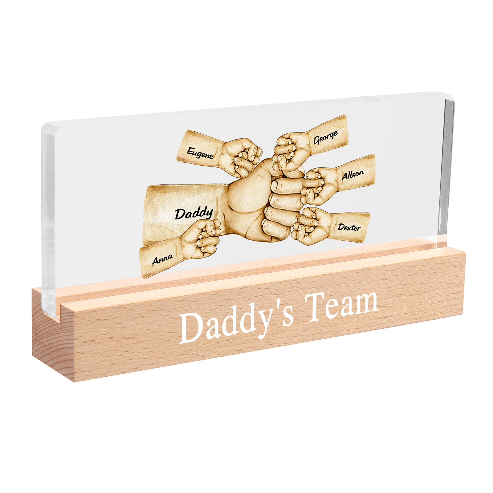 6 Names - Personalised Fist Bump Pattern Table Lamp Customized Text Father's Day Gift for Dad