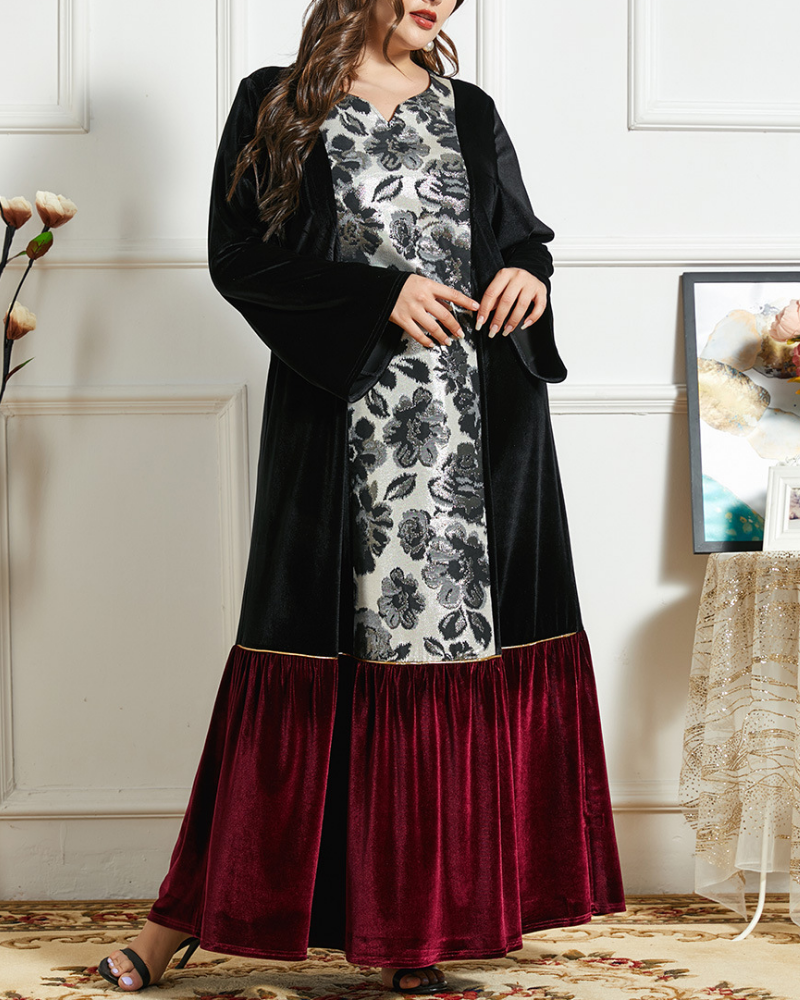 Casual Fashion Contrast Color Patchwork Velvet Long Dress