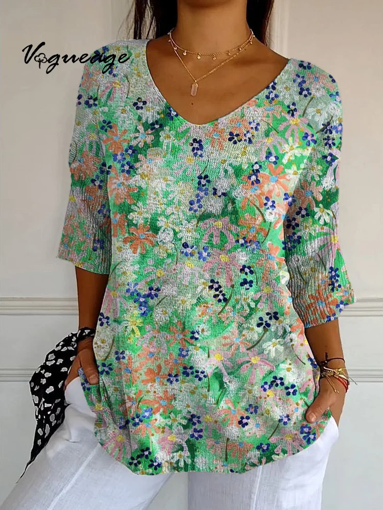 Fashionable Soft And Comfortable Flowers Printed Knitted Sweater