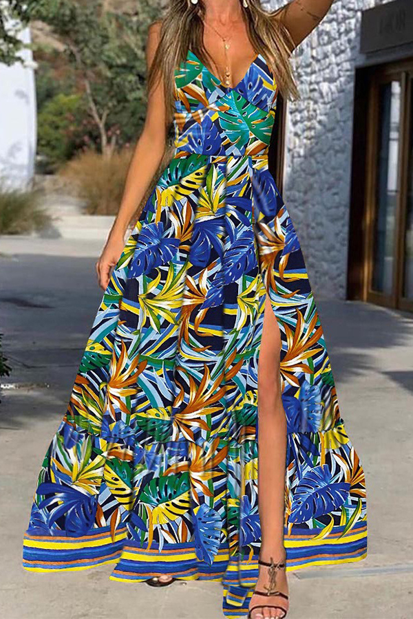 Women's dress | Deep V-Belt Printed Tree Dress |Website-kitegal