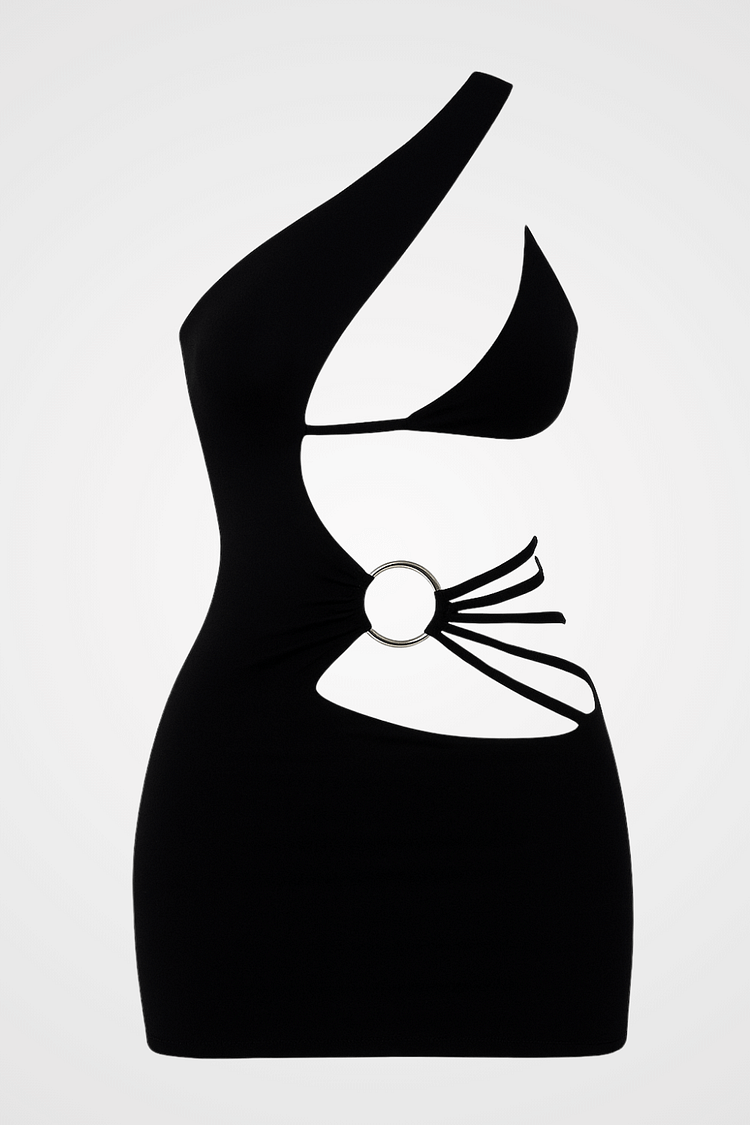 Asymmetric Cut Out O-Ring Strappy Mini Dresses