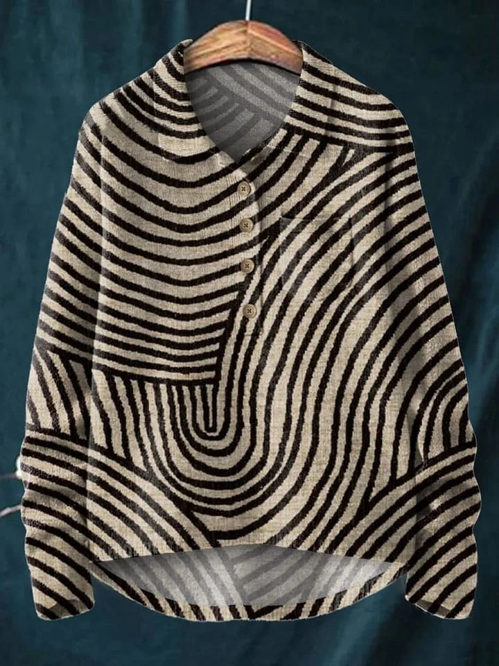 Women's Vintage Hand Drawn Circle Line Print Casual Pullover Knit