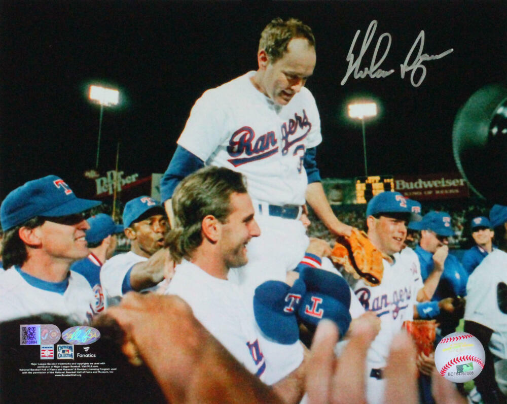 Nolan Ryan Autographed TX Rangers 8x10 Celebration Photo Poster painting- AIV Holo/Ryan Holo *S