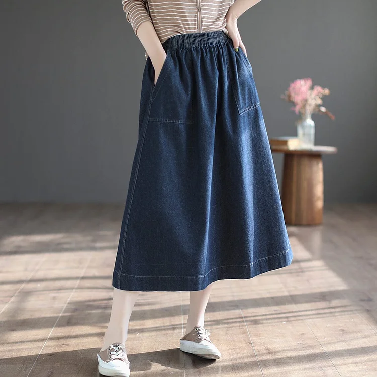 Spring Summer Casual A-Line Denim Skirt