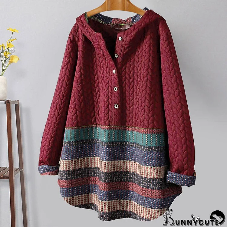 Ethnic Style Print Loose Hooded Sweatshirt