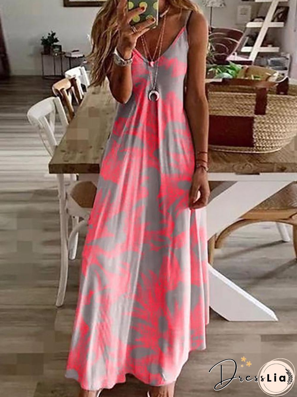Women's Sundress Maxi long Dress Sleeveless Floral Print Summer V Neck Hot Casual Holiday Beach Fuchsia M L XL XXL 3XL 4XL 5XL