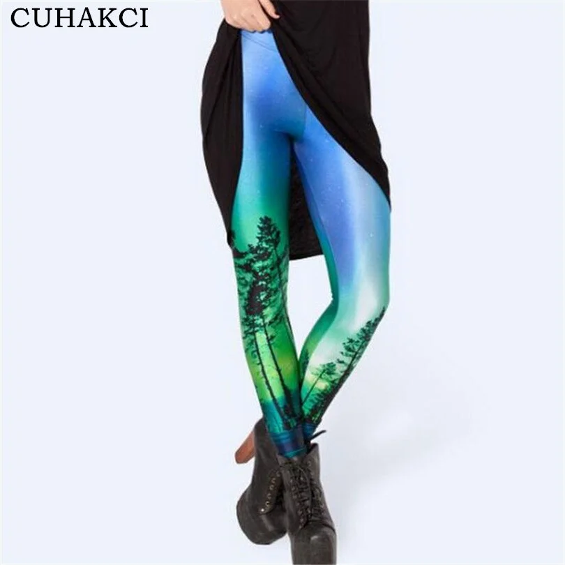CUHAKCI Women Leggings 3D Digital Printed Tree Casual Pants Femme Elastic Pencil Soft Fitness Trousers Leggins