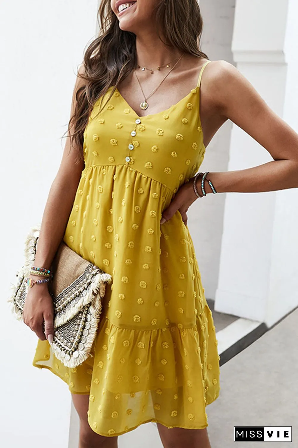 Fashion Street Solid V Neck A Line Mini Dresses(4 Colors)