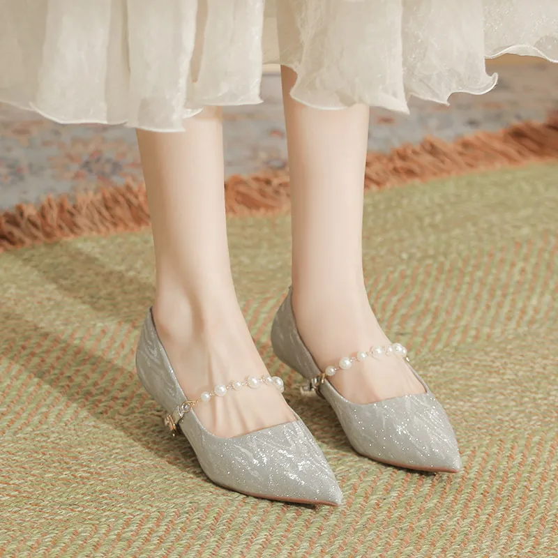 Churchf Churchf Pointed Spring 2024 Low Heel French Pearl With Temperament Women's Single Shoes