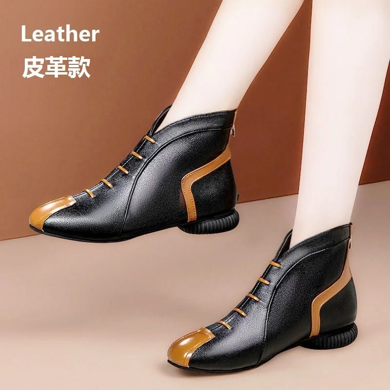 Square Toe Leather Ankle Booties Women Black Desginer Flats Ladies Dressy Shoes Zip Up Womens Mesh Flats Woman Retro Flat Shoes
